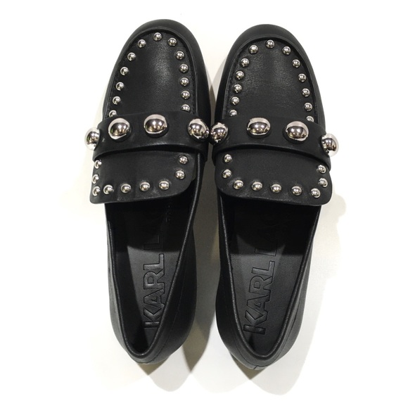 KARL LAGERFELD AVAH STUDDED LOAFERS MOCCASINS -BLACK LEATHER -US 9 -NIB - Picture 7 of 9